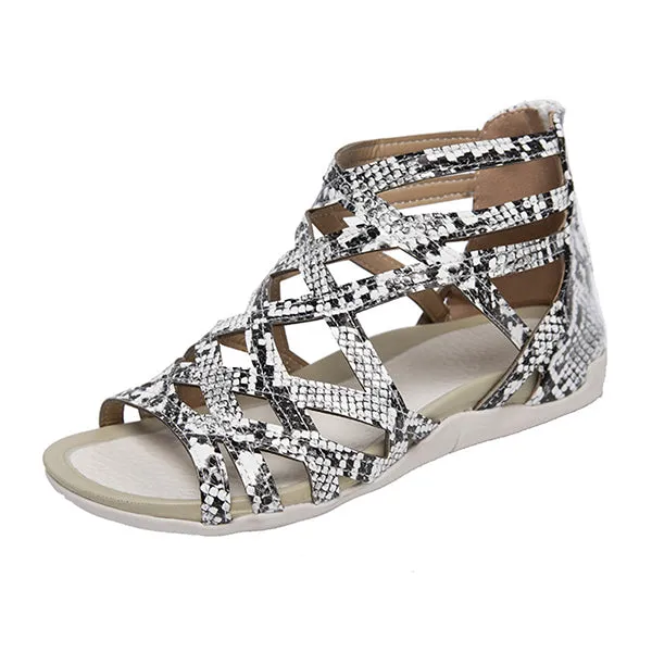 Women's Flat Cross Strap Zipper Roman Sandals 44005660C